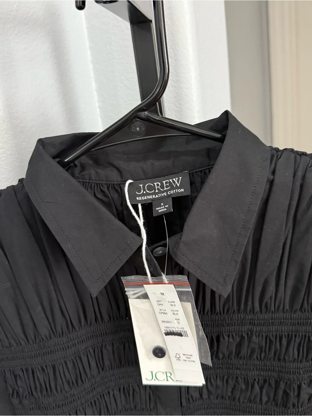 NWT $168 J. Crew Elsie Shirt Dress Cotton Poplin Black Size Small Midi Smocked